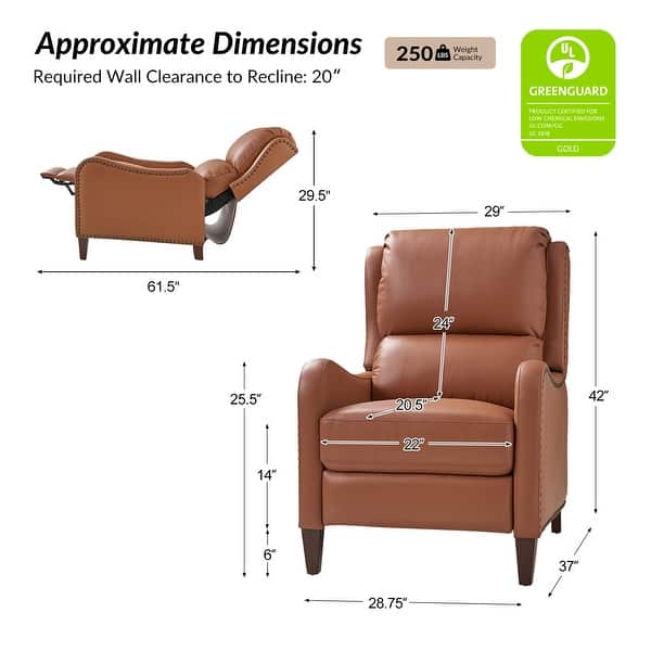 dimension image slide 18 of 19, HULALA HOME Brigida Cigar Genuine Leather Manual Recliner with Nailhead Trim
