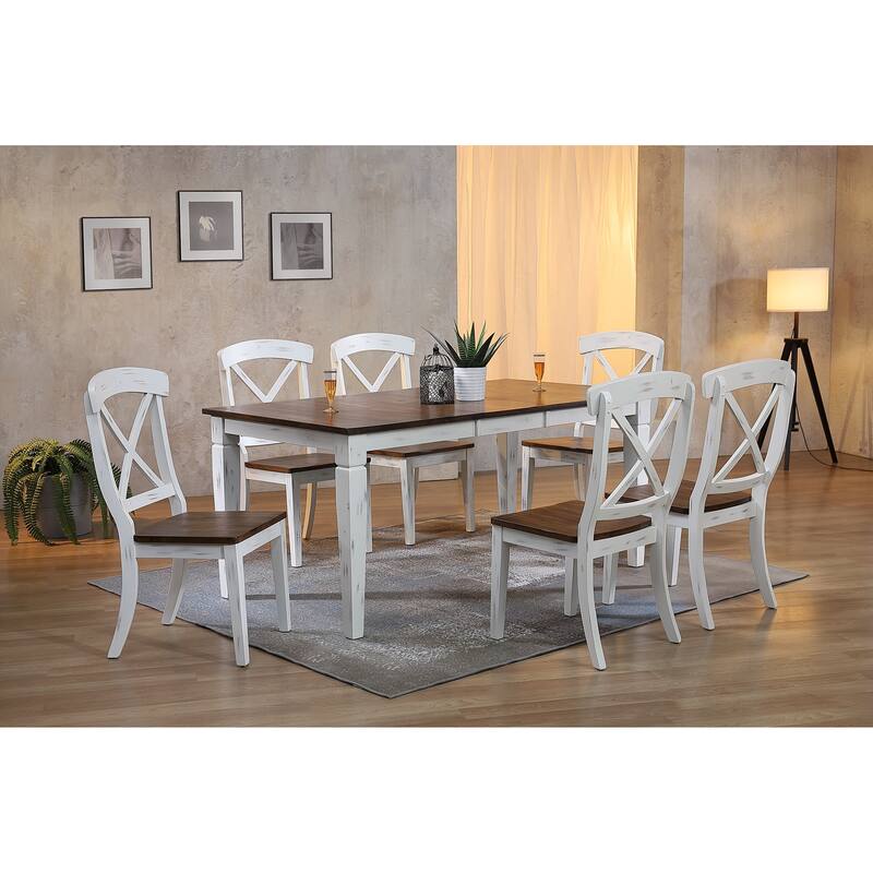 Loft Distressed Cotton White Transitional X-Back 5-Piece Dining Set