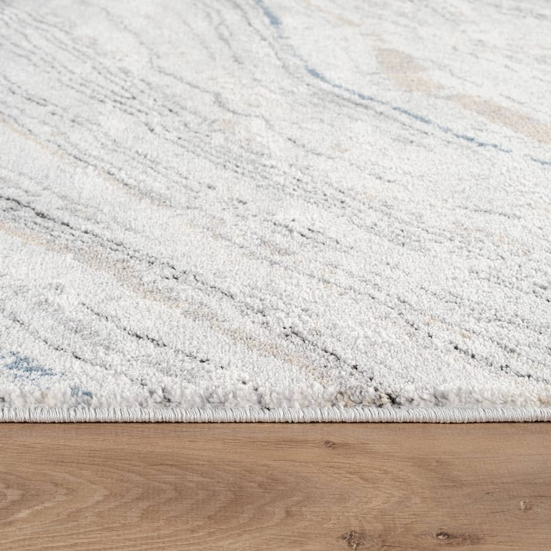 Marble Swirl Distressed Area Rug - Low-Pile Rug for Living Room, Bedroom - Polypropylene/Polyester with Jute Backing