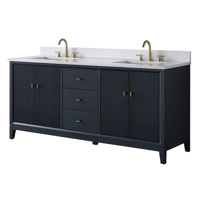 Vanity Art 72" Freestanding Bathroom Vanity with Engineered Marble Top and Sinks