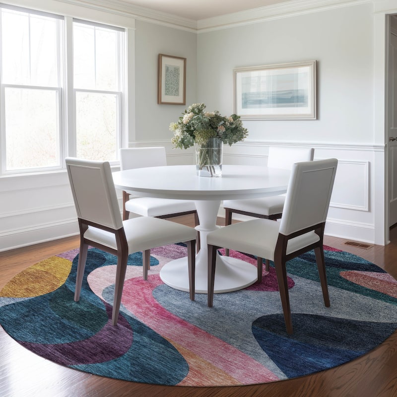 Machine Washable Indoor/ Outdoor Abstract Chantille Rug - Green - 8' x 8'