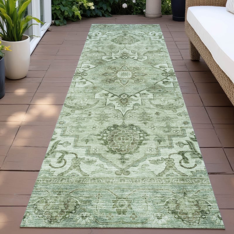 Machine Washable Indoor/Outdoor Traditional Vintage Chantille Rug - Aloe - 2'3" x 7'6"