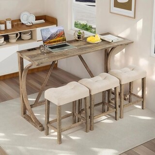 4-Piece Counter Height Bar Table Set with USB Port and 3 Padded Stools ...