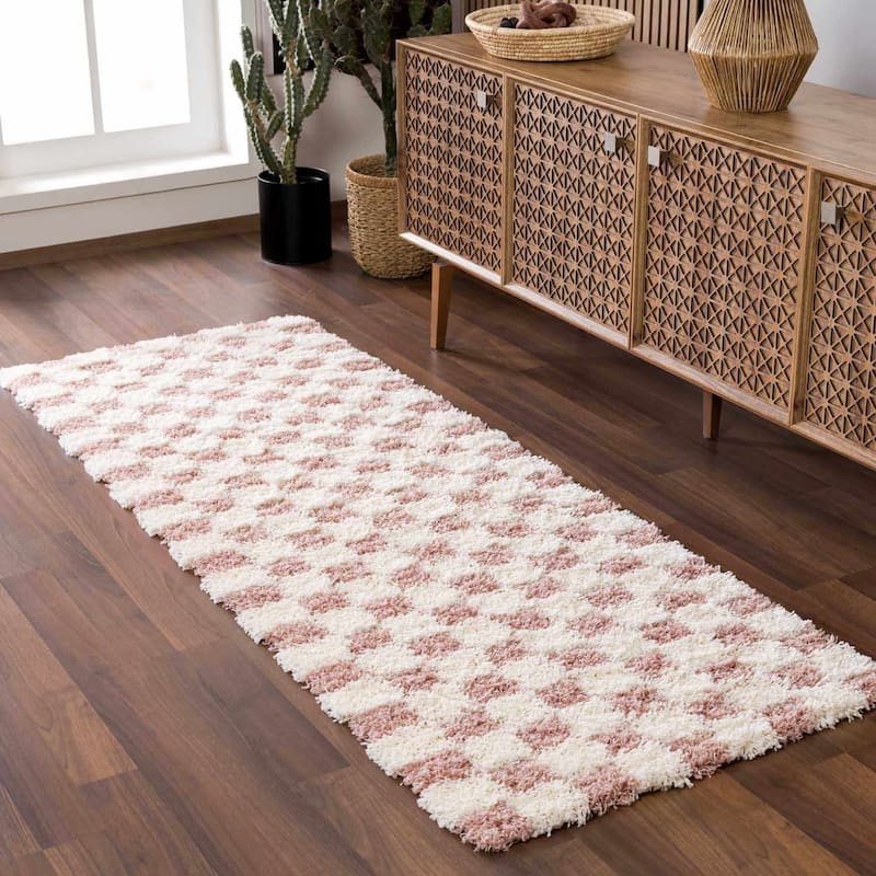 Hauteloom Atira Living Room, Bedroom Area Rug - Contemporary - Plush Pile - Light Gray,Cream - 7'10" x 10'3" - 2'7" x 10' - Cream, Rose Gold / Atira