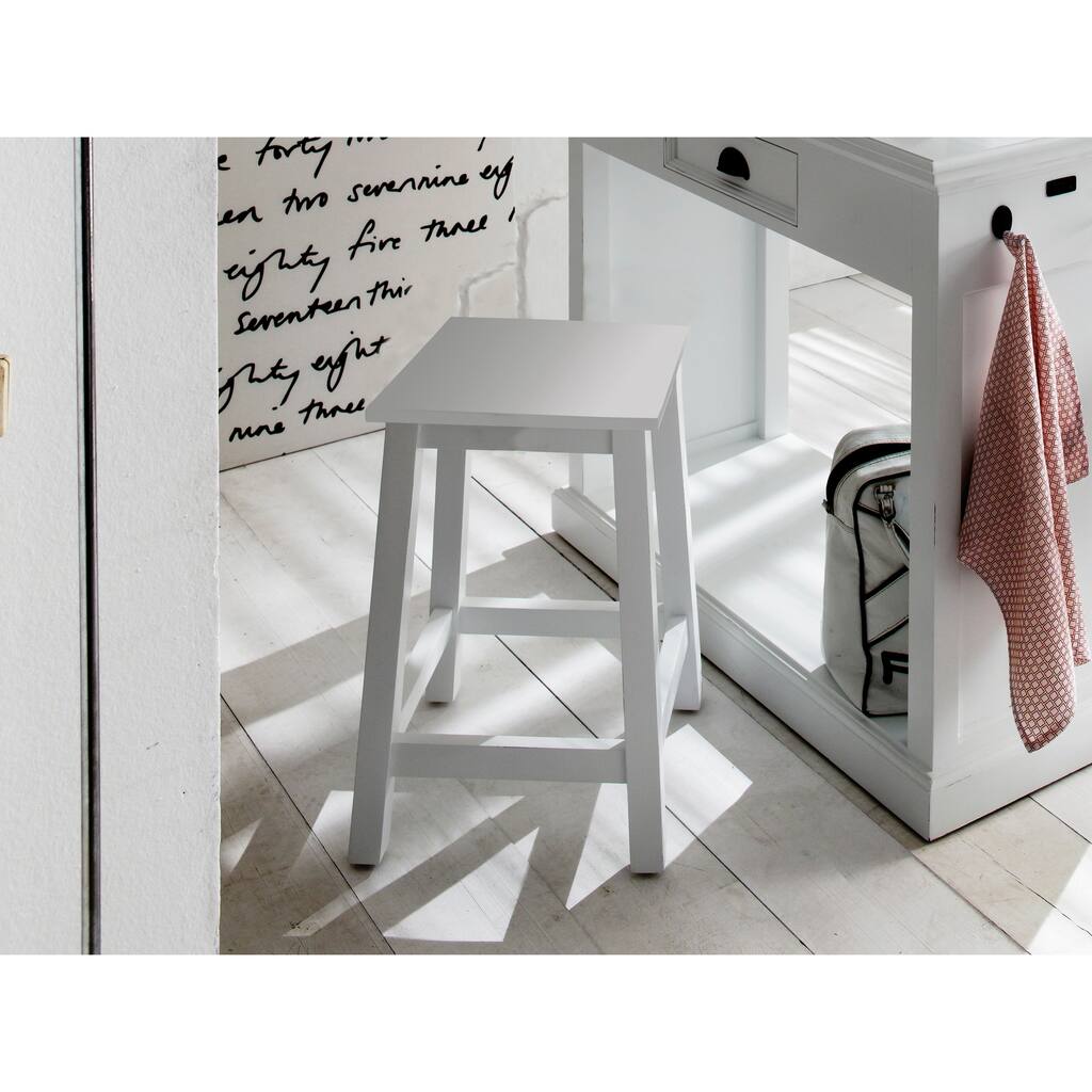 NovaSolo Halifax Coastal White Stool | Solid Mahogany Frame | 14.96 x 14.96 x 20.47