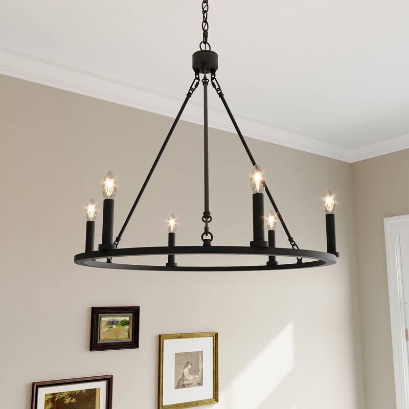Acroma 6-light Farmhouse Rustic Round Wagon Wheel Chandelier with UL - 23'' - Aged Zinc