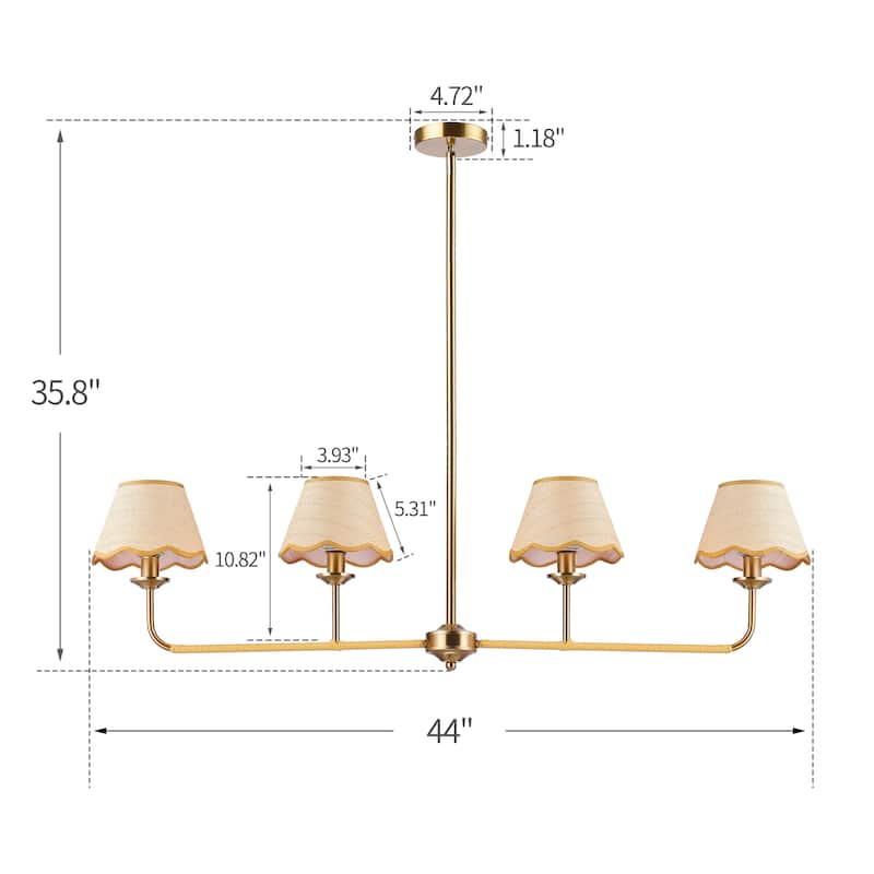 4-Light Bohemian Delphine Linear Rattan Pendant Light - 44" Length - Antique Brass