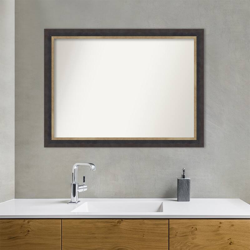 Hammered Charcoal Tan Non-Beveled Wood Framed Bathroom Vanity Wall Mirror - Hammered Charcoal Tan