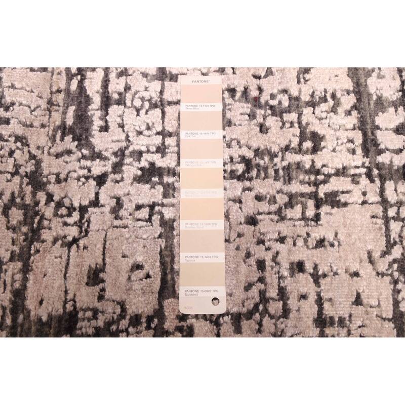 ECARPETGALLERY Hand-knotted Legacy Beige, Charcoal Silk, Wool Rug - 2'6 x 10'3