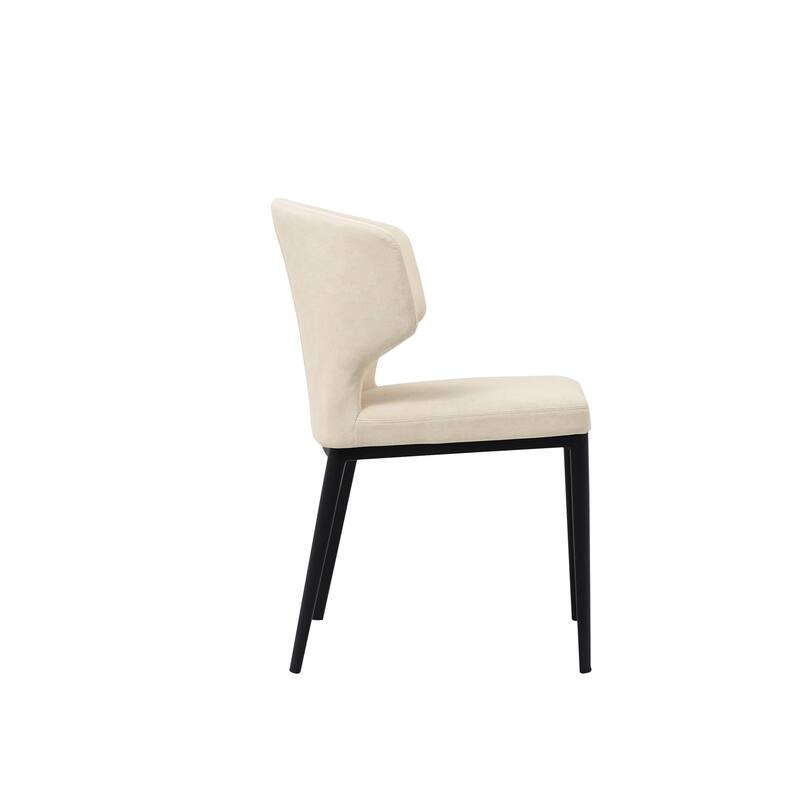 NADAAL STUDIOS Lyra Dining Chair, Barrel-Style Back, Iron Frame, Warm Beige Upholstery - Set of 2