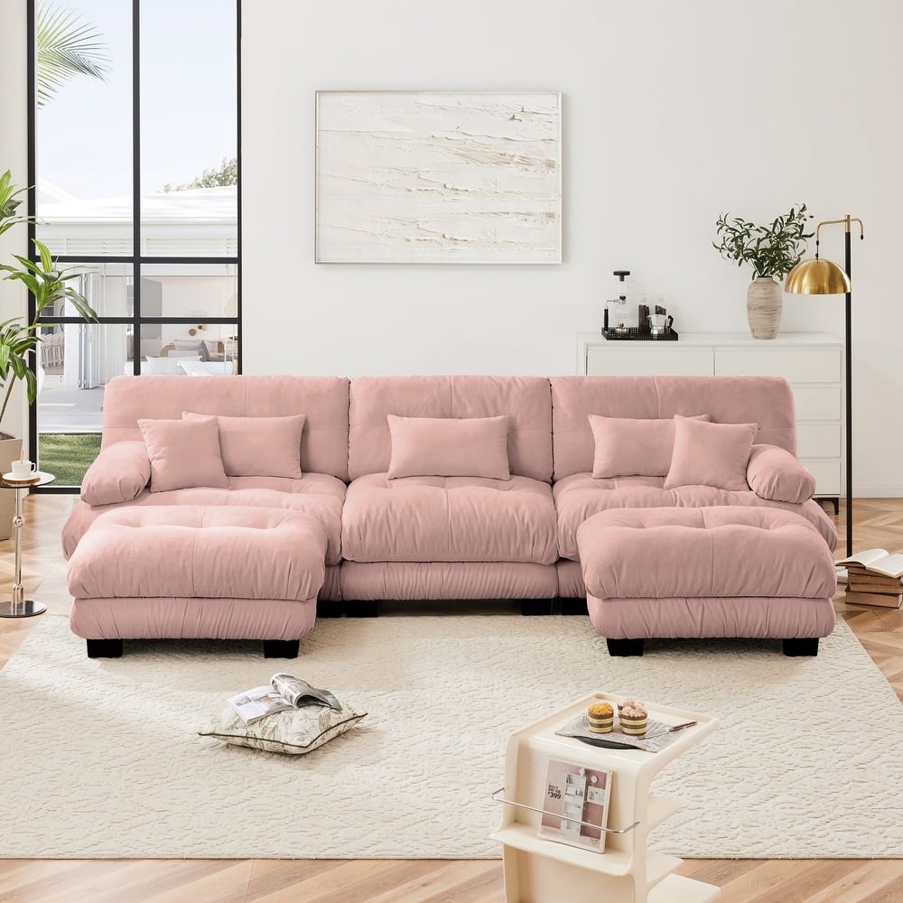 Modular U-shaped Deep Seat Sectional Sofa Couch with 2 Ottomans and Pillows