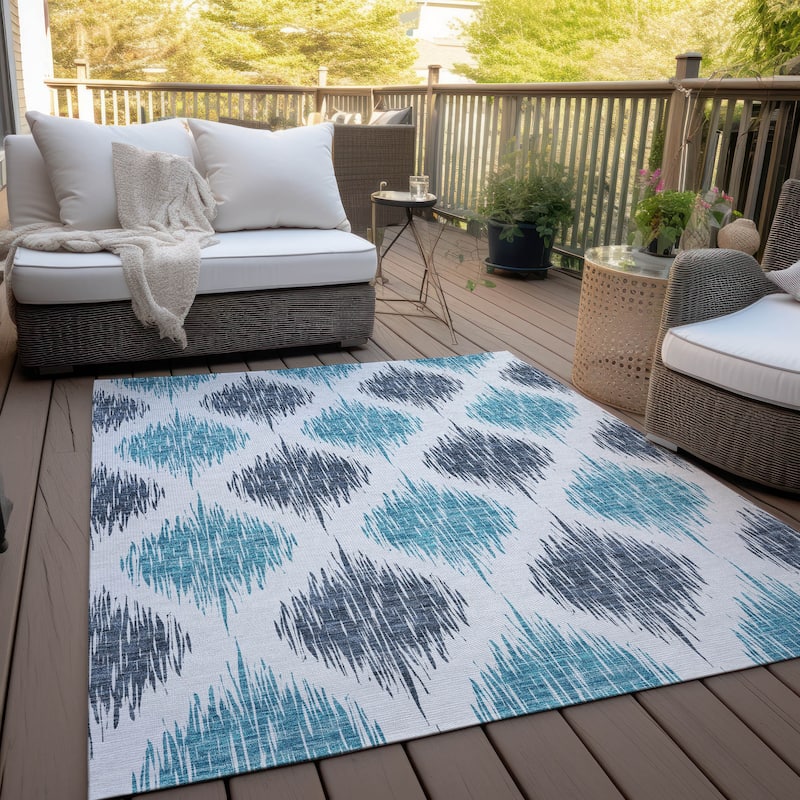 Machine Washable Indoor/ Outdoor Chantille Contemporary Geo Rug - Blue - 3' x 5'