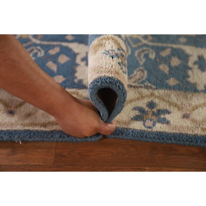 Blue Oushak Indian Runner Rug Handmade Wool Carpet - 2'6"x 9'9"