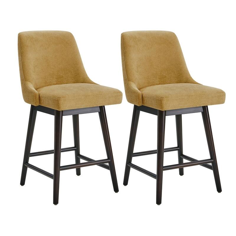 Spruce & Spring Hazel Upholstered Counter Height Swivel Barstool with Back - Set of 2 - Yellow-Fabric
