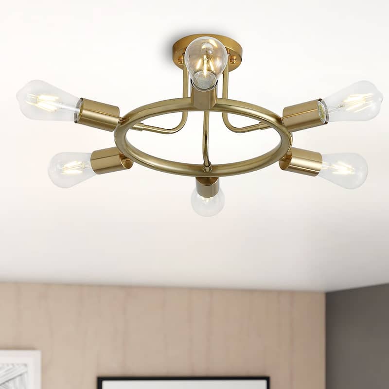 Modern 6-Light Unique Sputnik Semi Flush Mount Ceiling Lamp