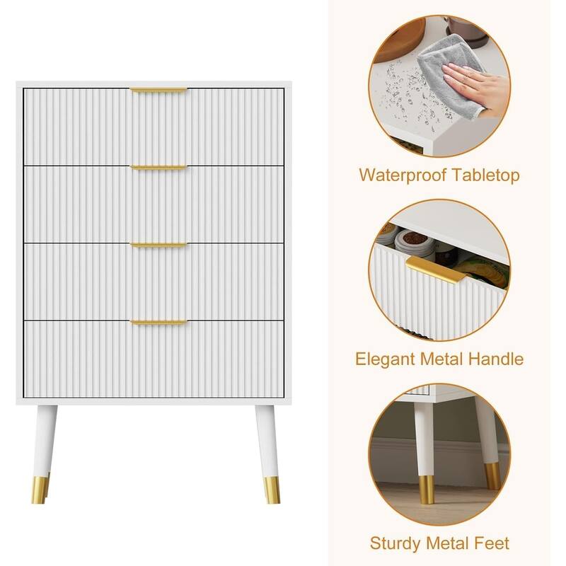 4 Drawer Storage Dresser Chest of Drawers with Metal Handles
