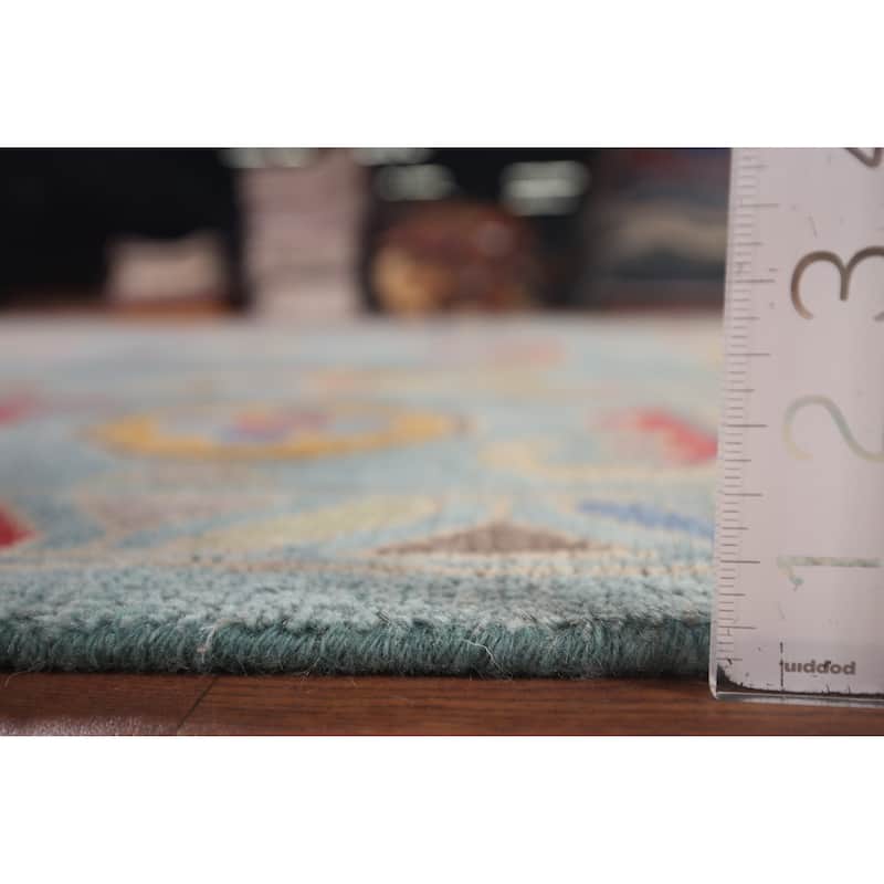 Light Blue Oushak Indian Area Rug Hand-Knotted Floral Wool Carpet - 8'11"x 11'11"