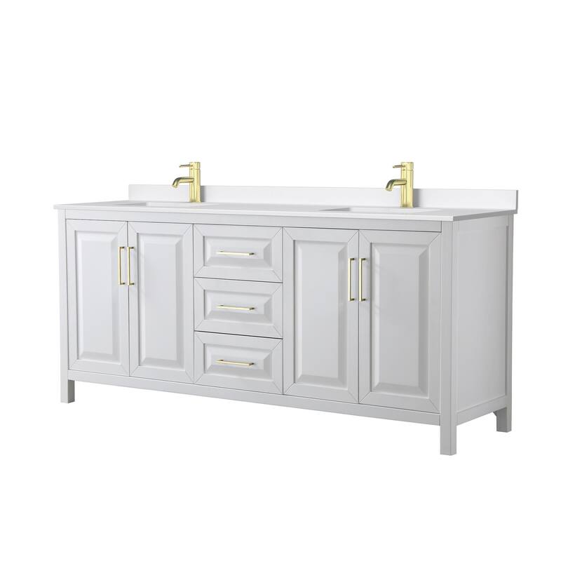 Daria 80-inch Double Vanity, Single Hole Quartz Top - White, Gold Trim, White Quartz Top