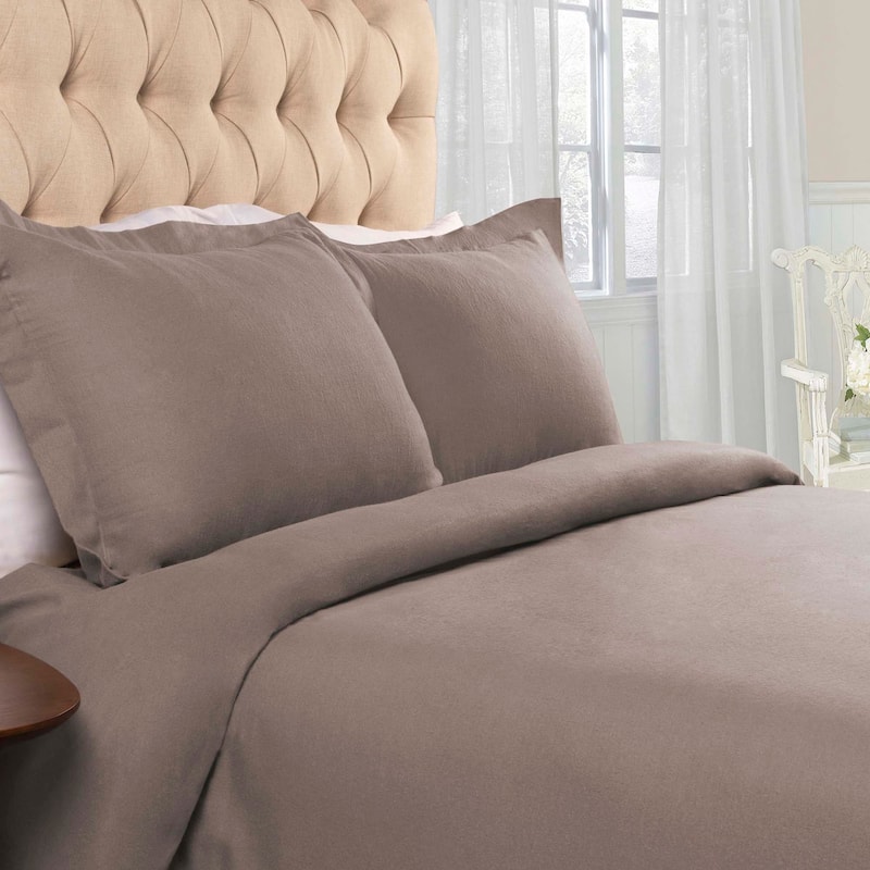 Superior Classic Solid Flannel Cotton Duvet Cover Set - Grey - Full - Queen
