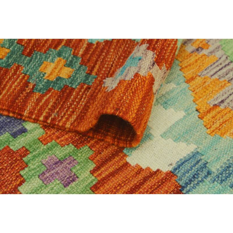 Flatweave Rihab Green/Red Rug - 3'5" x 4'7"