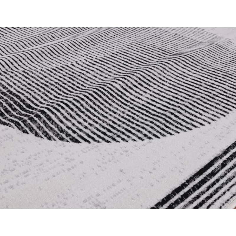 Dream Collection Abstract Circles Black and Grey Rug