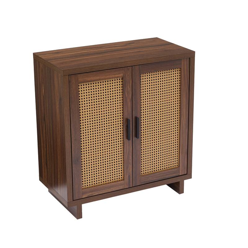 Farmhouse Woven Rattan Sideboard Accent Cabinet