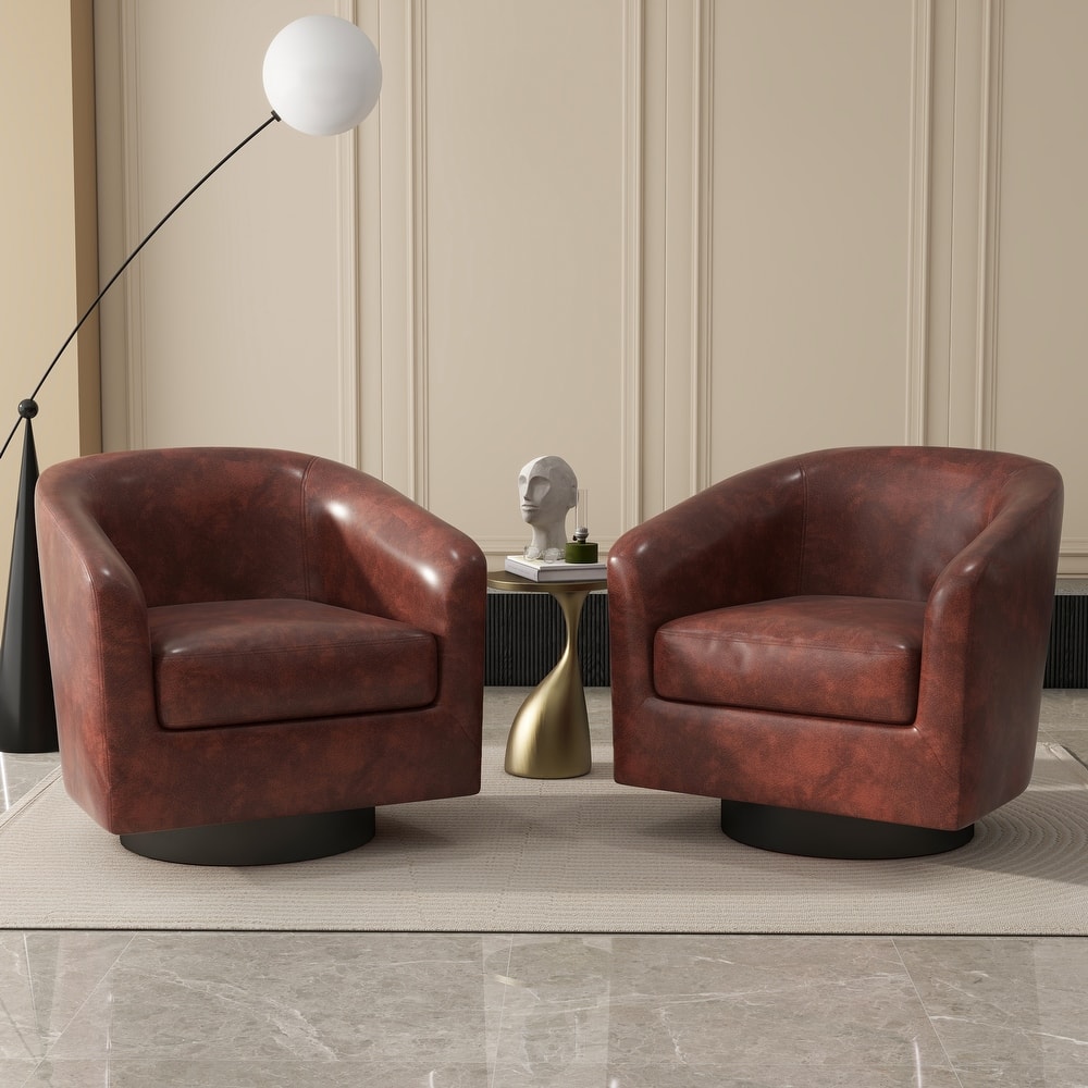 2 Set 360°Swivel Fabric Accent Chairs Barrel Armchairs