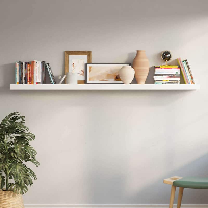 Wallniture Ronda 72 inch Floating Shelf, Living Room Shelves, Kitchen Storage Shelves, White Book Shelf for Wall