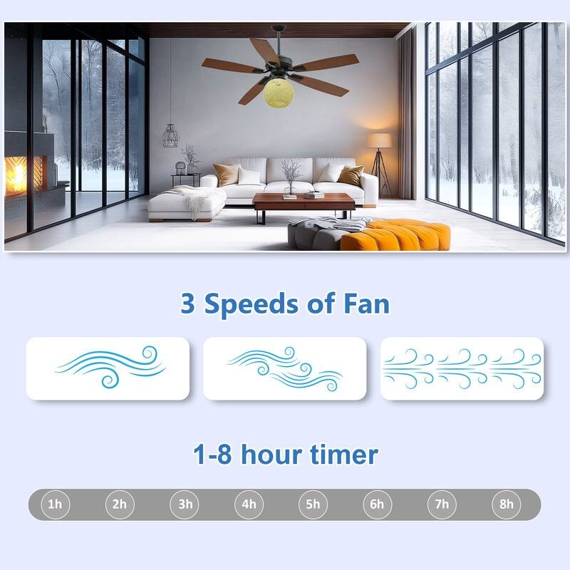 52 Inch Ceiling Fans with Lights and Remote, Reversible Airflow, Noiseless for Bedroom, Living Room, Indoor/Outdoor Use