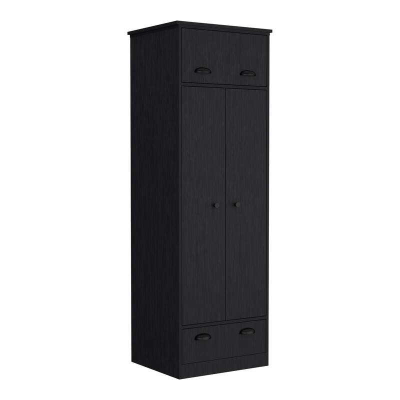 23.3" Modern Armoire with Hanging Rod, 1 Drawer and 1 Hinged Drawer for Bedroom