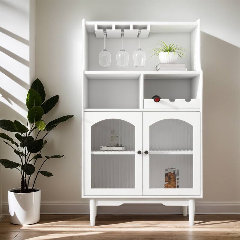 Sideboard Buffet Storage Cabinet with Removable Wine Rack, Glass Doors, Open Shelf & Drawer - 27.56“W