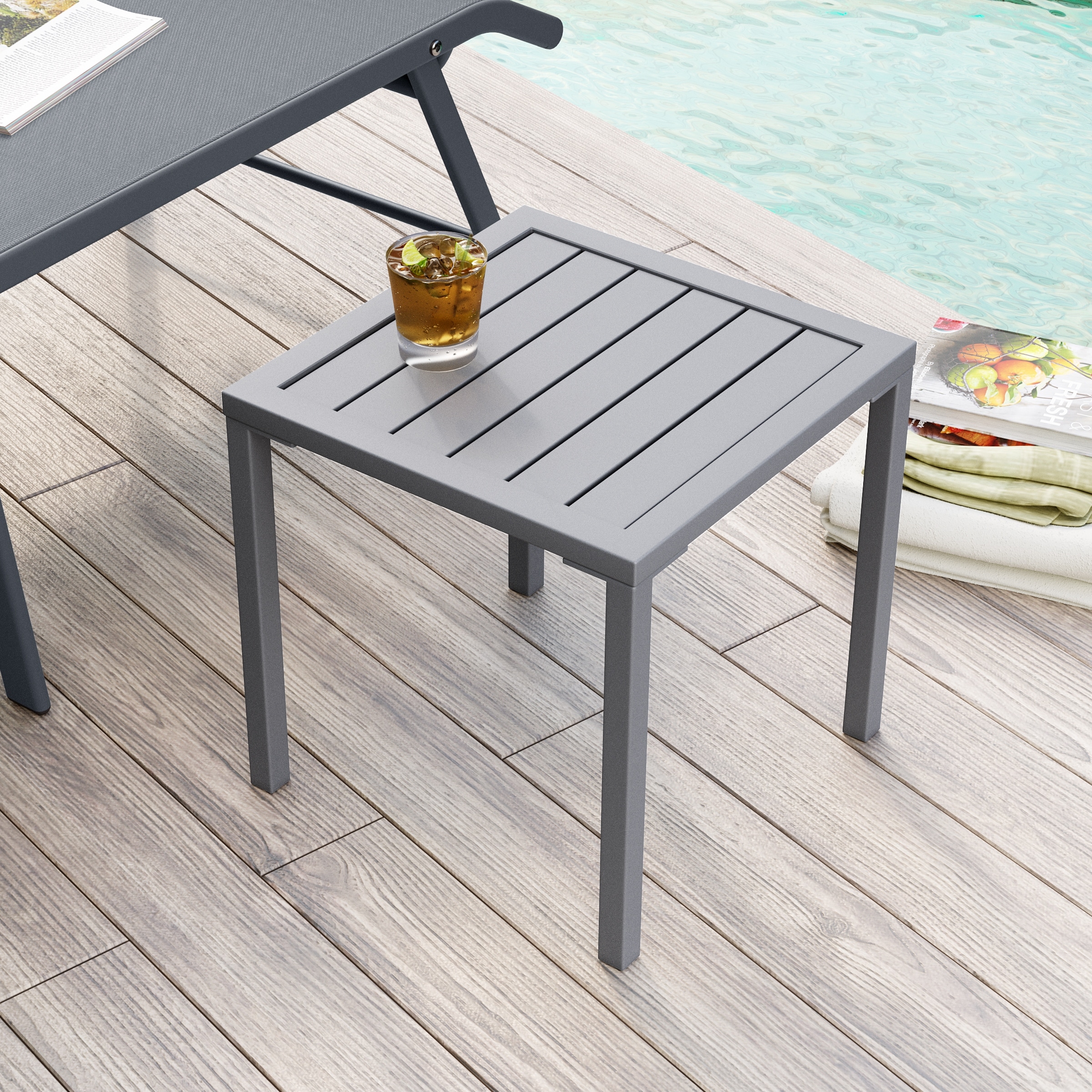 Pellebant Outdoor Aluminum Small Square Side End Table - 15.67" L x 15.67" W x 15.83" H
