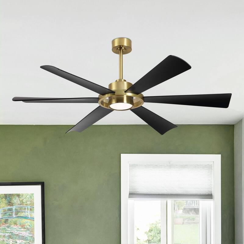 60" Large Modern 6-Blade Ceiling Fan with LED Light and Remote Control - Gold/Black
