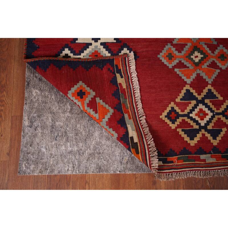 Red Kilim Qashqai Persian Area Rug Hand-Woven Wool Carpet - 4'2"x 7'4"