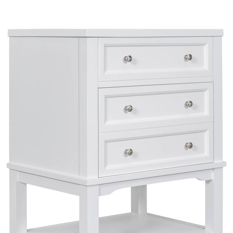 24" White Bathroom Vanity Base - Solid Wood & MDF Cabinet, Open Shelf & Drawer, Freestanding Design