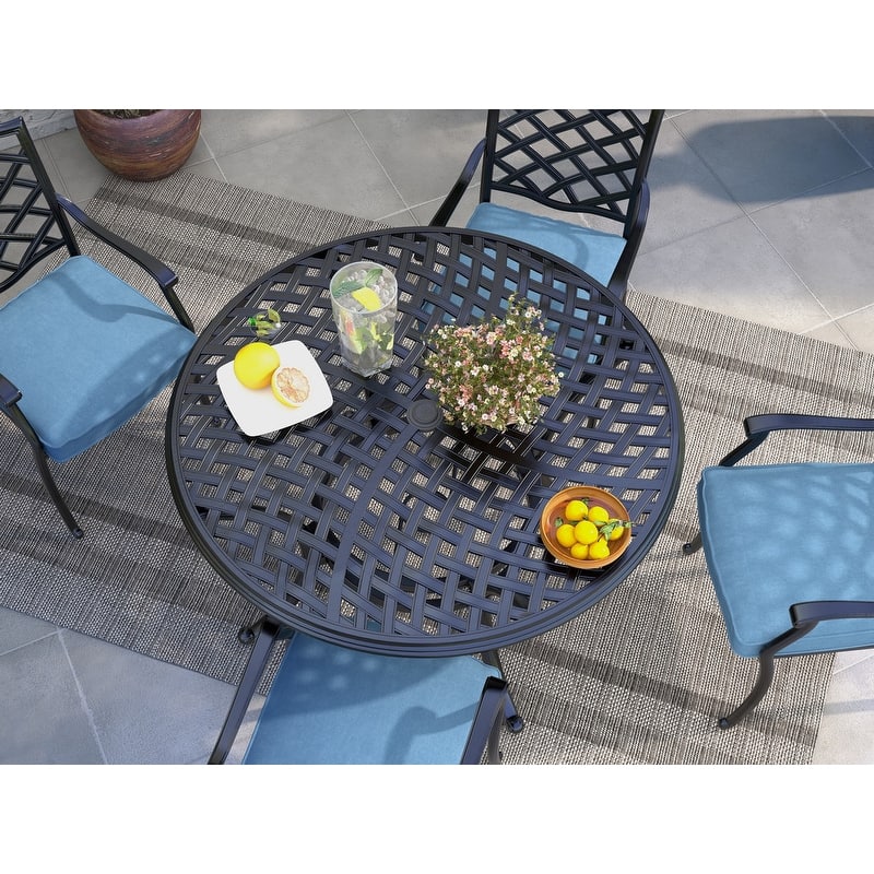Torino Aluminum 5 Piece Round Dining Set with 4 Arm Chairs - N/A