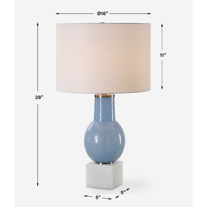 Seeded Glass Table Lamp with White Round Drum Shade - 28" - Sky Blue