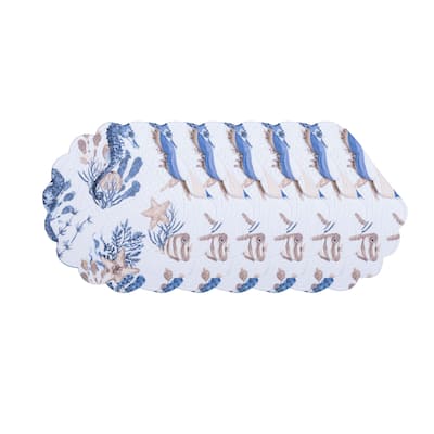 Seahorse Sands Reversible Machine Washable Scallop Quilt Round Placemats Set of 6