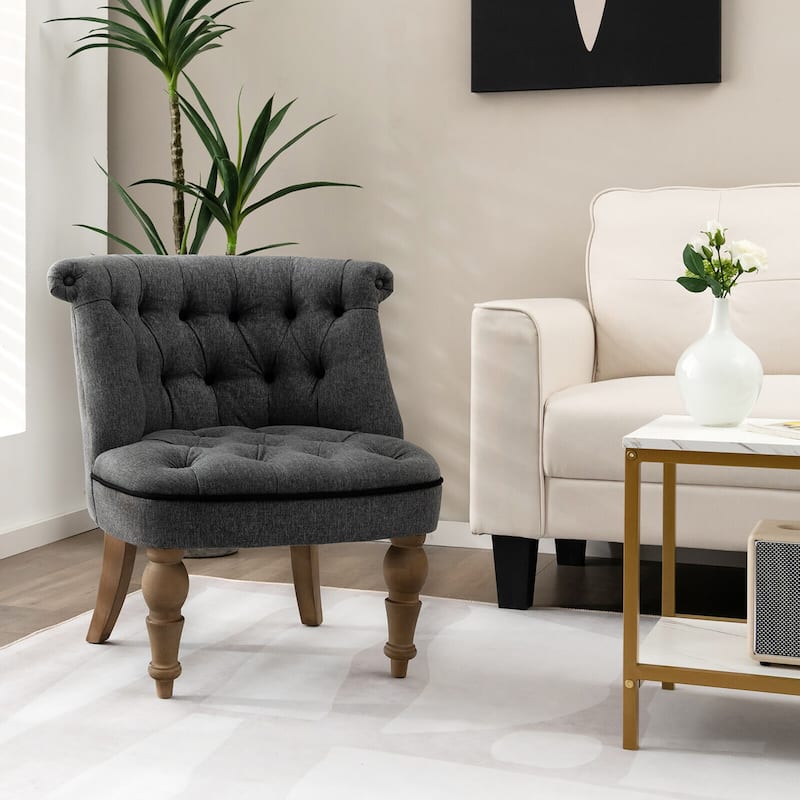 Gymax Set of 2 Upholstered Slipper Chairs Armless Accent Chairs w/