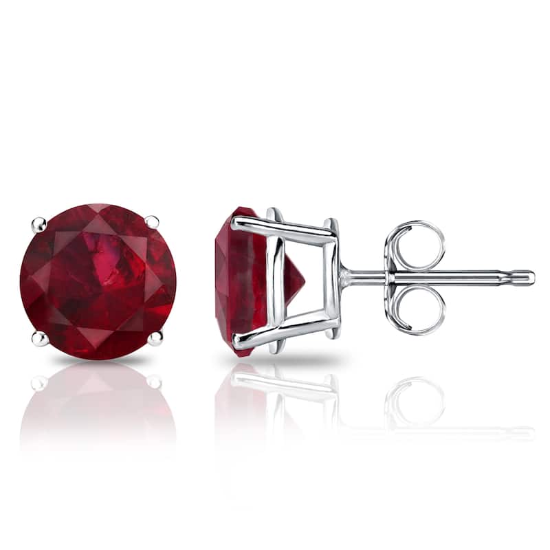 Auriya 14k Gold 1/3ctw Red Ruby Gemstone Stud Earrings - White