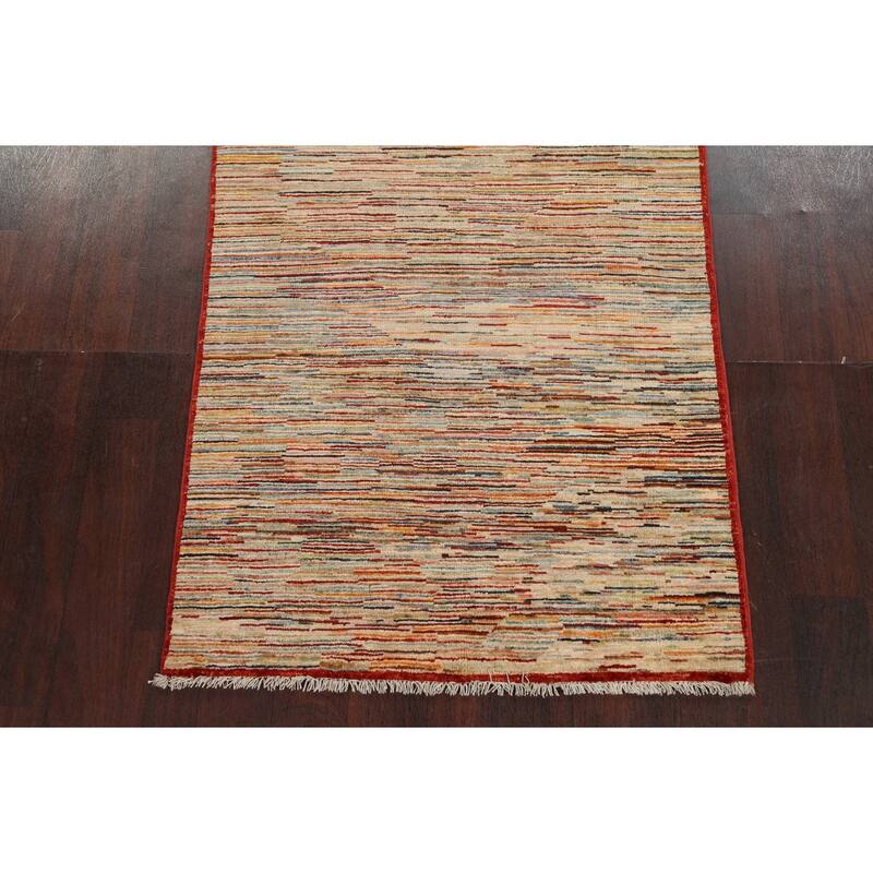 Vegetable Dye Striped Gabbeh Kashkoli Wool Area Rug Handmade Carpet - 3'3" x 4'10"