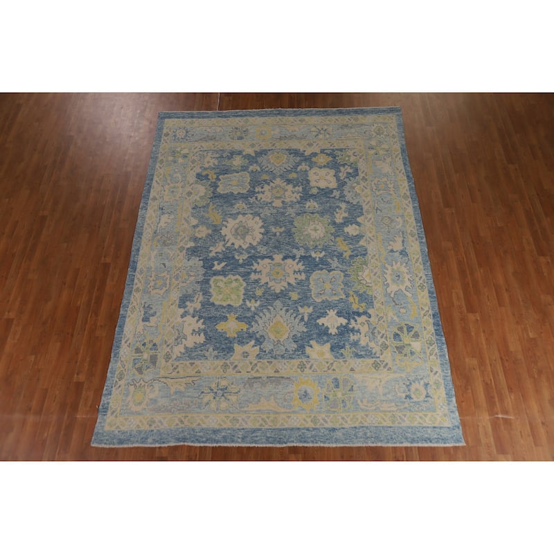 Hand Knotted Oriental 100% Wool Carpet Transitional All-Over Navy Blue & Blues Oushak Area Rug - 10' 6'' X 8' 0''