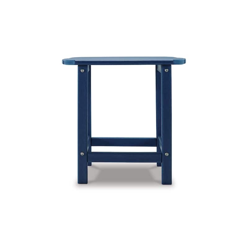 Suen 19 Inch End Table, Outdoor Blue Polyethylene Slatted Top, Steel Frame