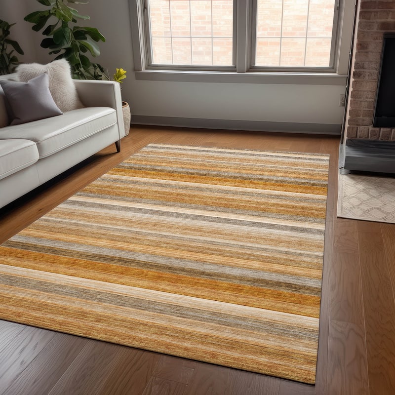 Machine Washable Indoor/ Outdoor Ombre Stripes Chantille Rug