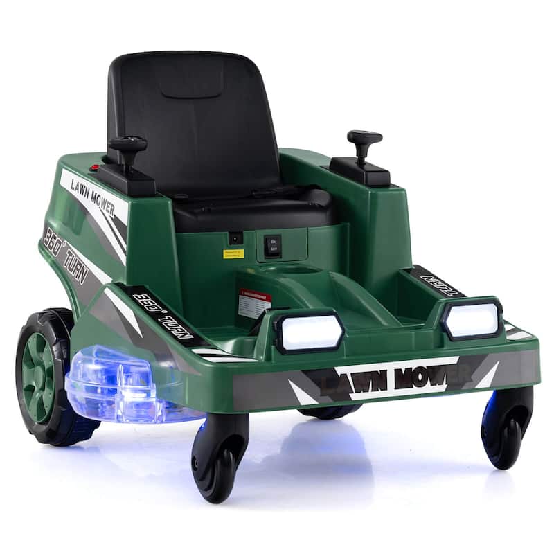 Costway 12V Ride on Lawn Mower with Dual Control Sticks LED Lights - See Details - Green