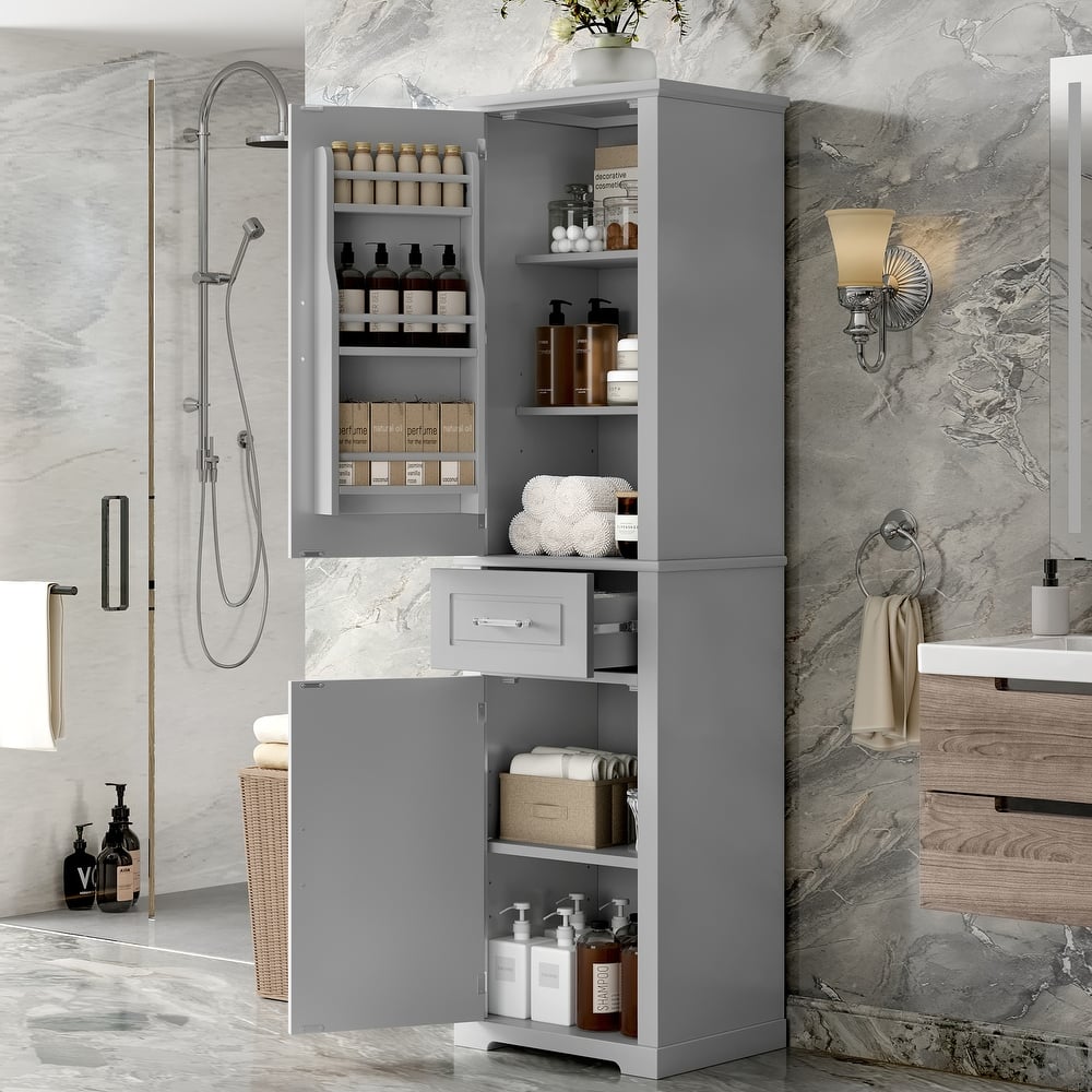 GDFStudio - Jasper Tall Freestanding Bathroom Storage Cabinet with Two-Sized Doors and Adjustable Shelves