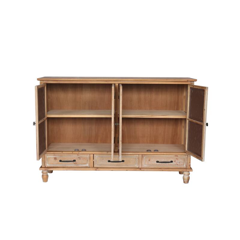 Rustic Accent Storage Cabinet with 3 Drawers & Adjustable Shelves, 4 Doors Sideboard Entryway Cabinet for Living Room Hallway