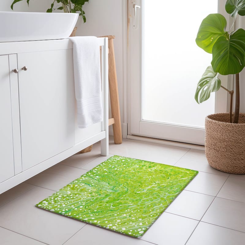 Premium Washable Super Soft Abstract Contemporary Mayfield Rug - Lime Green - 1' 8" x 2' 6" - Rectangle