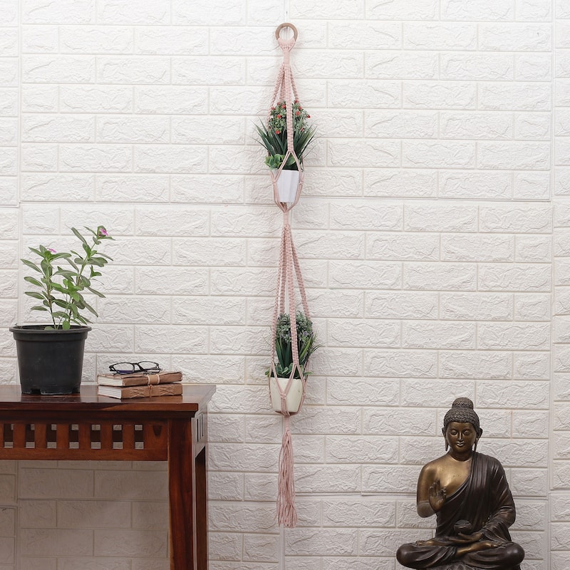 Novica Handmade Pink Element Cotton Hanging Planter
