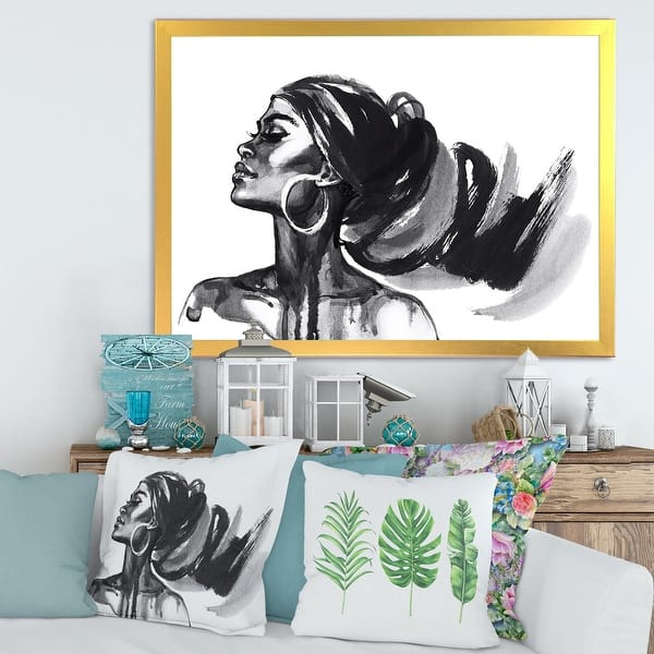 slide 2 of 12, Designart "Monochrome Portrait of African American Woman IV" Modern Framed Art Print 20 In. Wide x 12 In. High - Gold